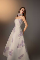 Beige Floral Embroidered Corset Dress