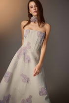 Beige Floral Embroidered Corset Dress