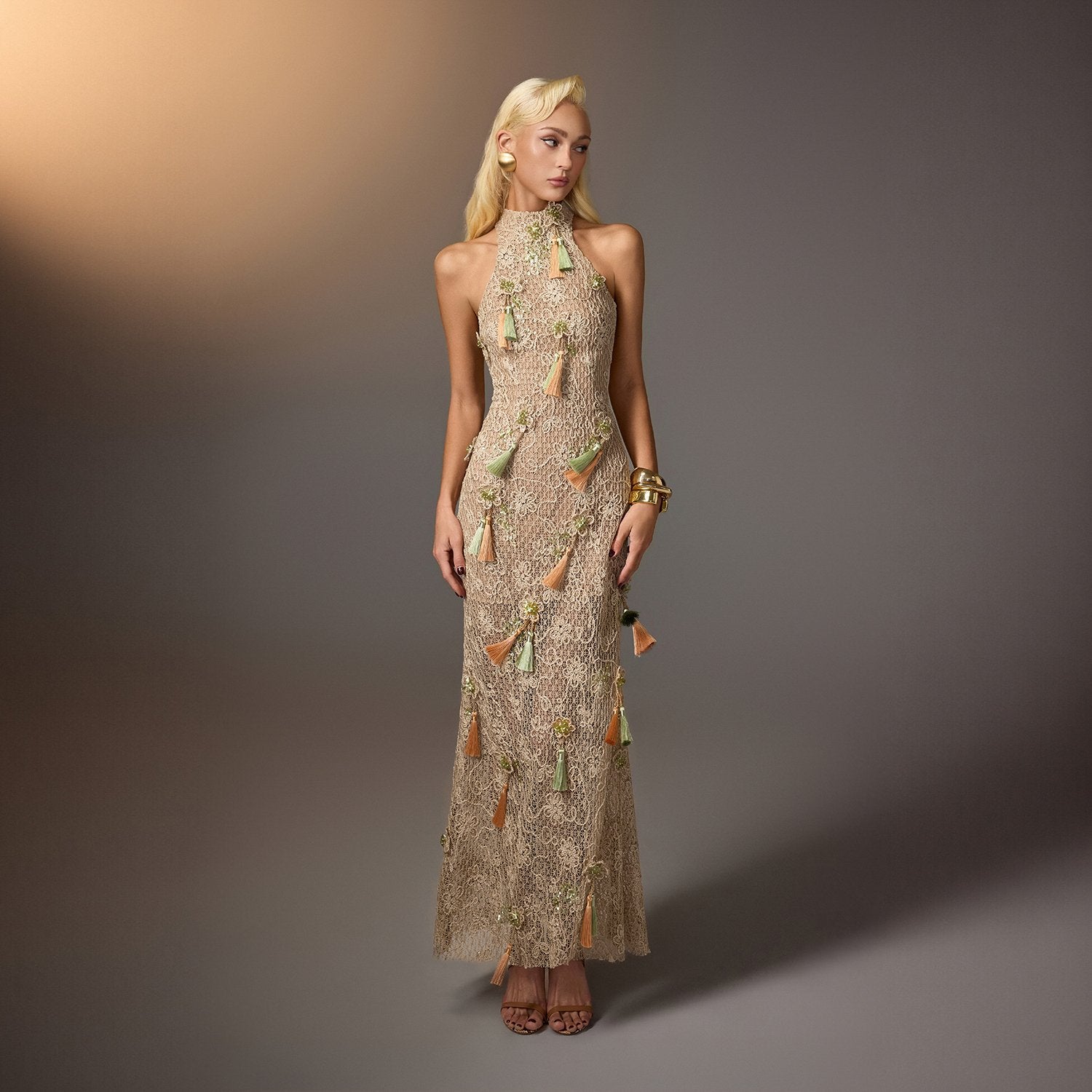Brown Tassel Embroidered Dress