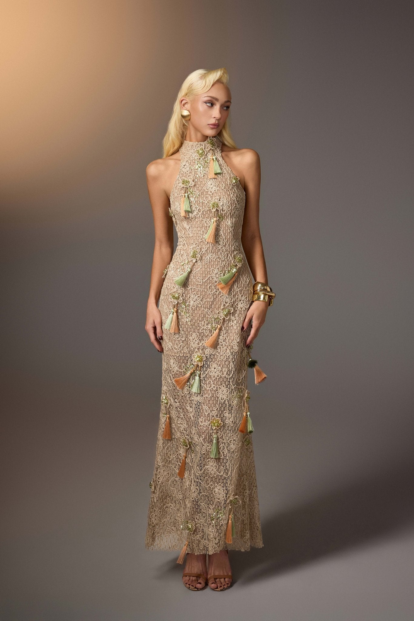 Brown Tassel Embroidered Dress