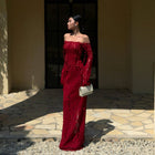 Red Embroidered Vine Dress