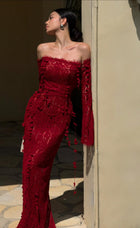 Red Embroidered Vine Dress