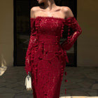 Red Embroidered Vine Dress