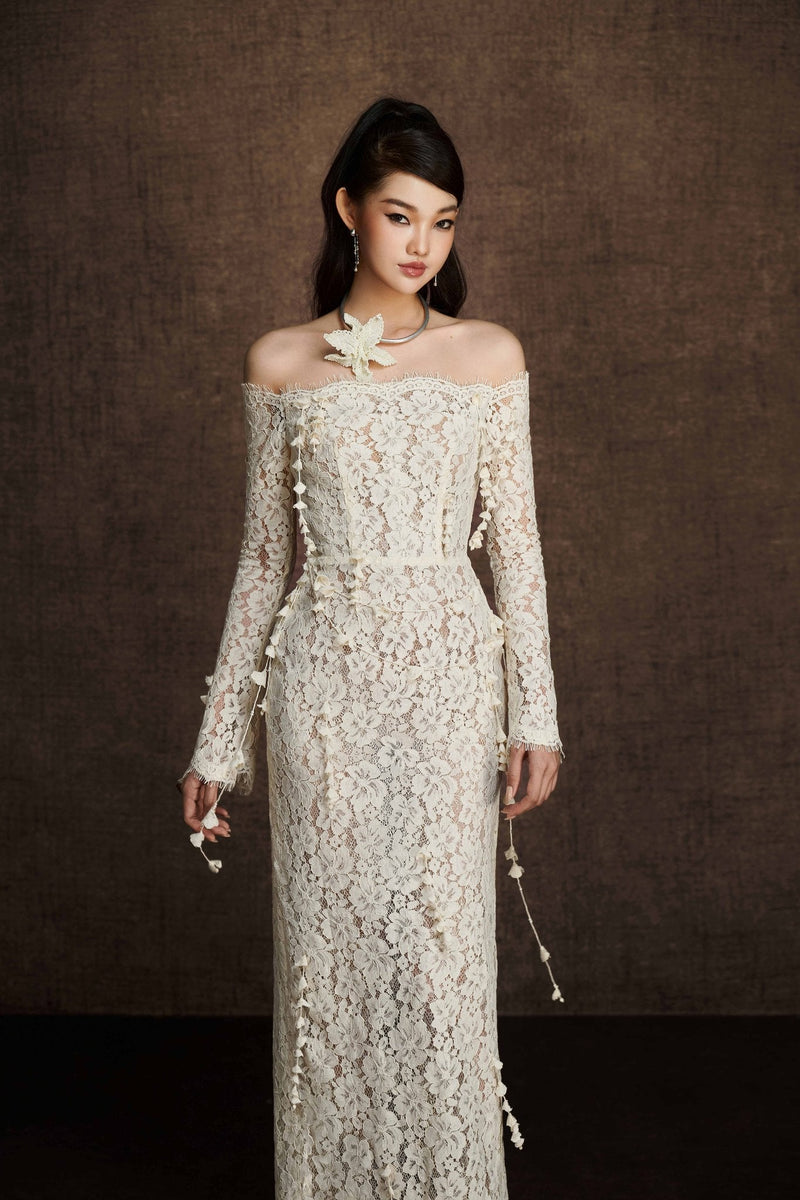 White Embroidered Vine Dress
