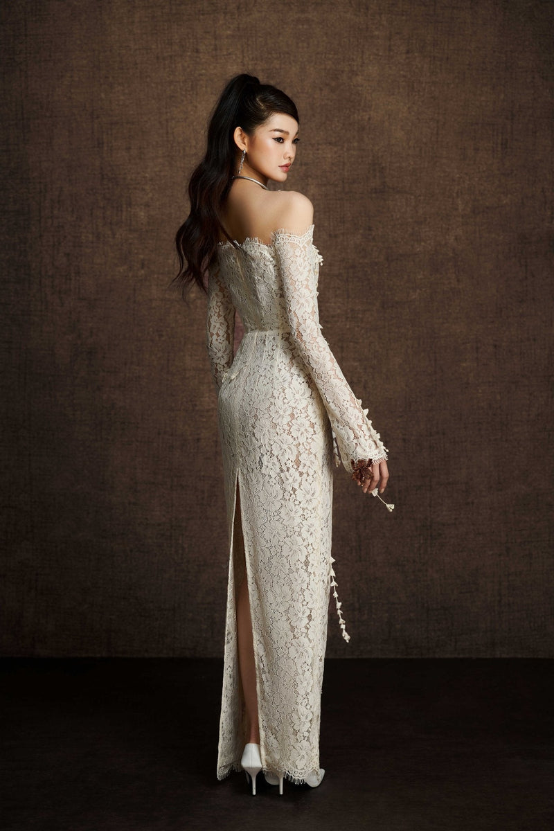 White Embroidered Vine Dress