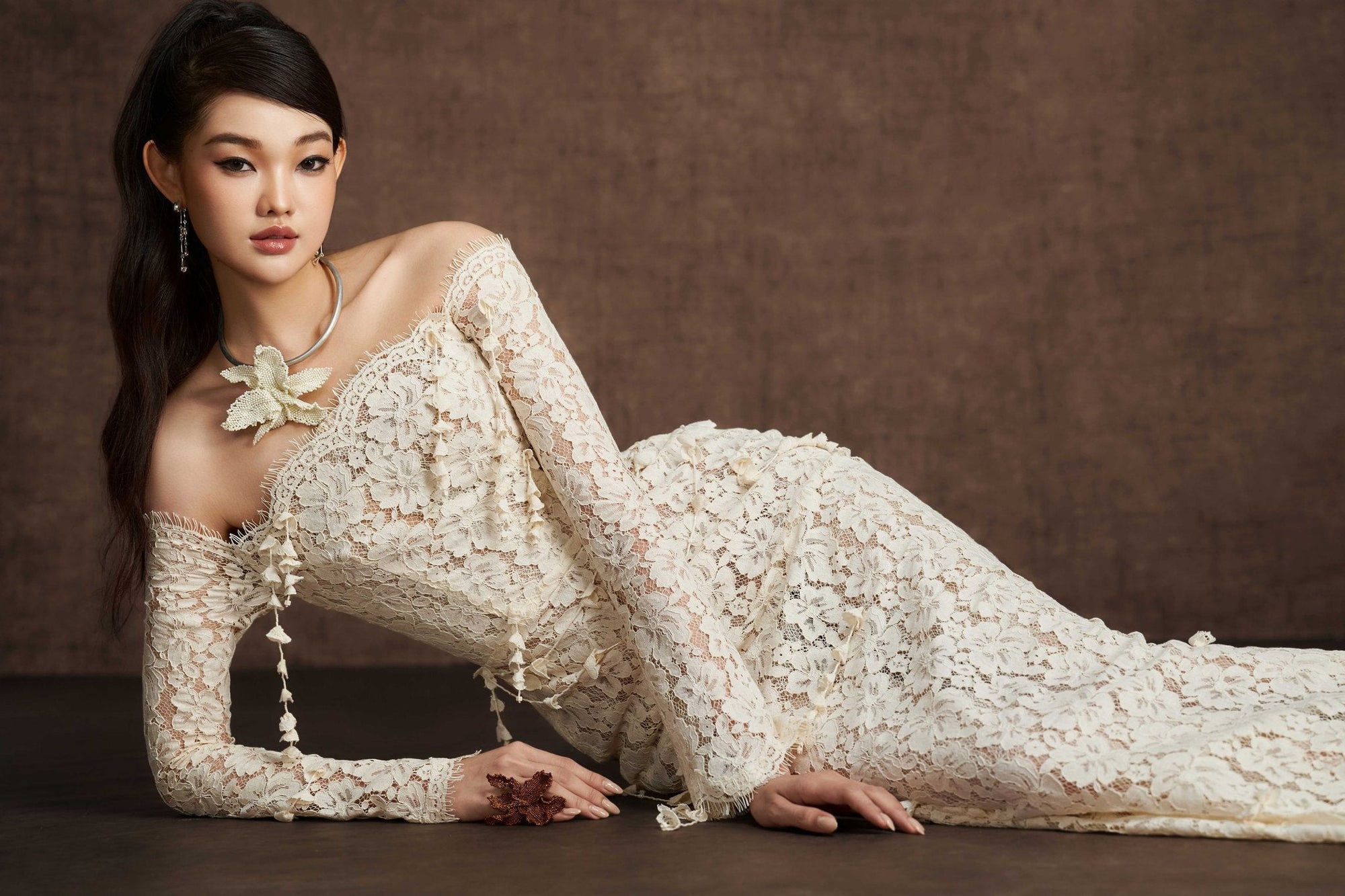 White Embroidered Vine Dress