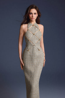 Keira Tong Gold Checkered Cut-out Dress