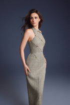 Keira Tong Gold Checkered Cut-out Dress