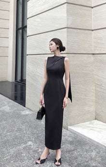 Keira Tong Black Scarf Sleeveless Dress