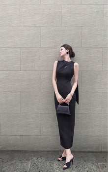 Keira Tong Black Scarf Sleeveless Dress