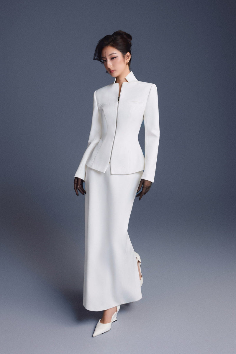 Keira Tong White Zipper Corset Pencil Skirt