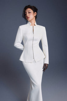 Keira Tong White Zipper Peplum Top