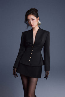 Keira Tong Black Folded Buttons Top