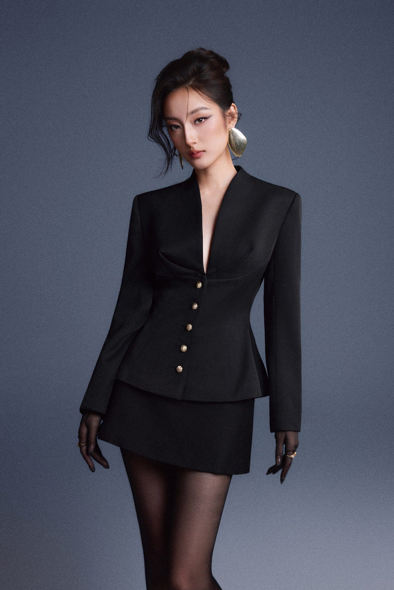 Keira Tong Black Folded Buttons Top