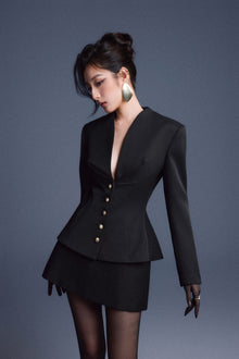 Keira Tong Black Folded Buttons Top
