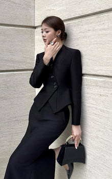Black Pointed Wrap Blazer
