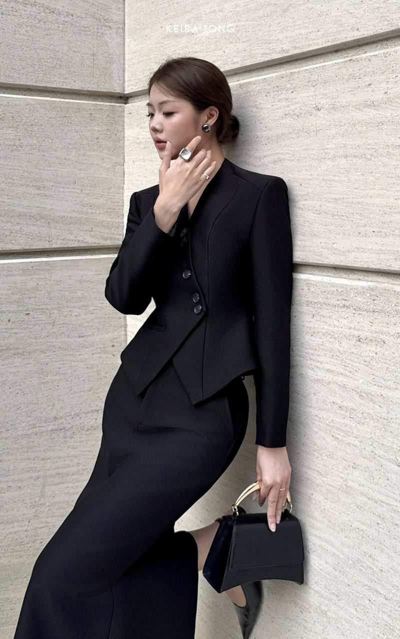Keira Tong Black Pointed Wrap Blazer