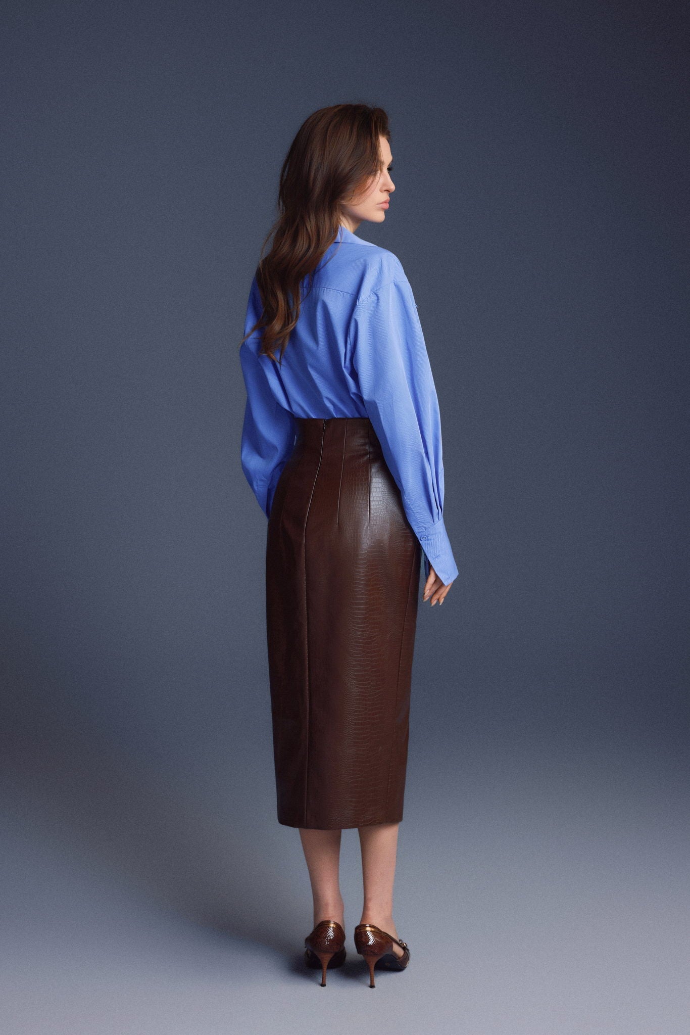 Keira Tong Brown Leather Sculpted Skirt