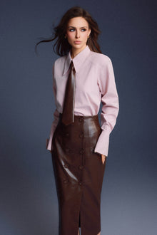 Keira Tong Brown Leather Sculpted Skirt