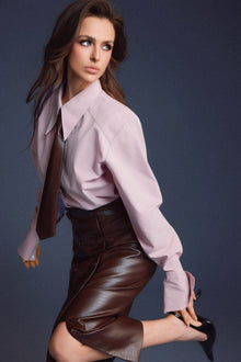 Keira Tong Brown Leather Sculpted Skirt