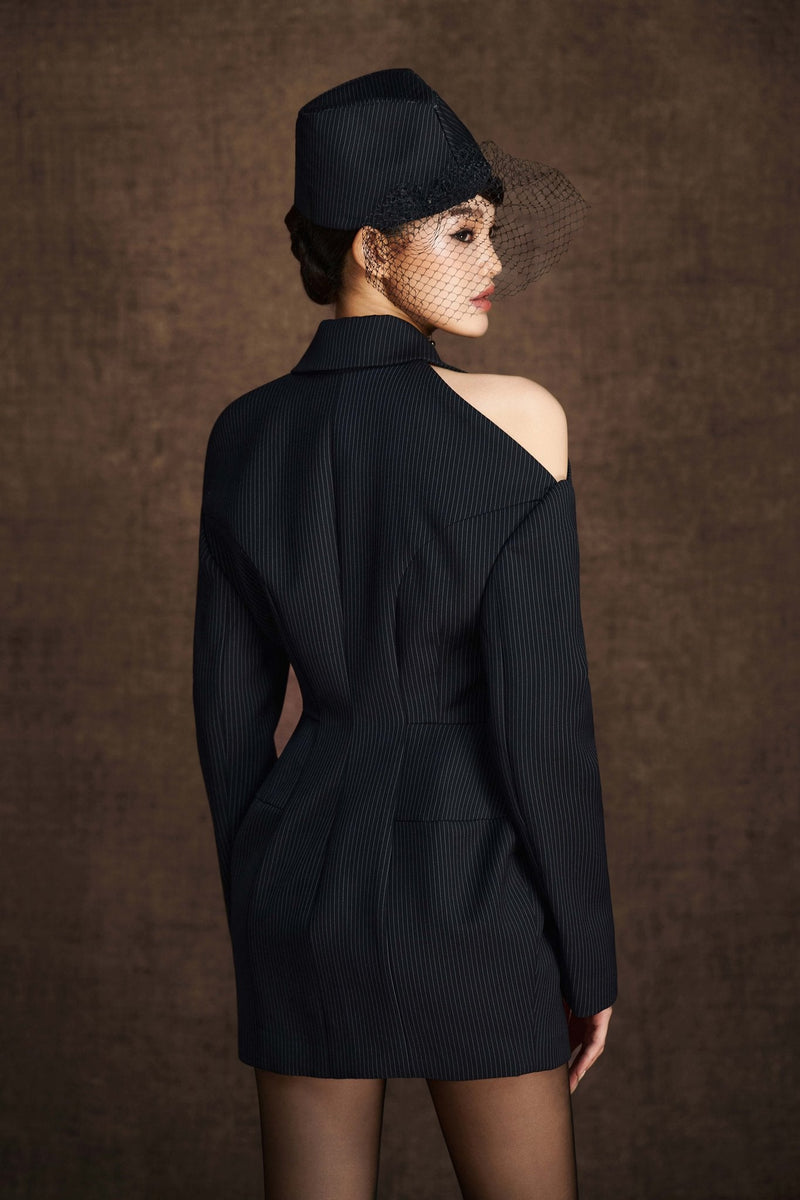 Stripe Drop-Shoulder Suit Dress
