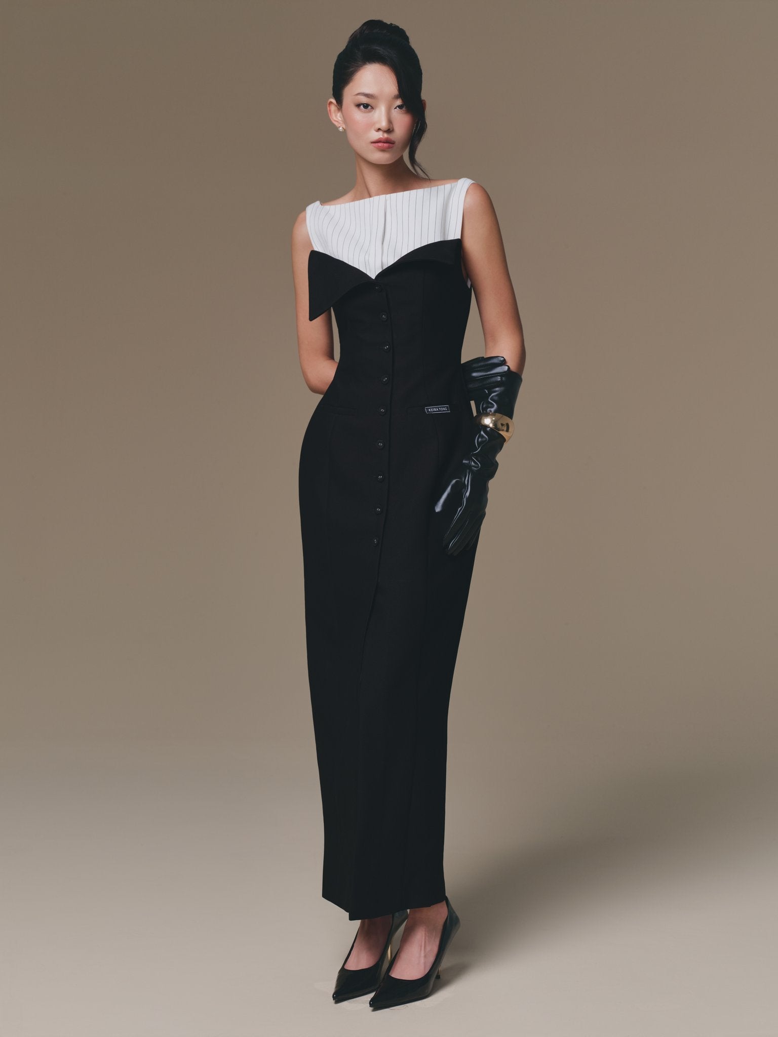 Black Flipped-Bust Panel Dress