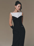 Black Flipped-Bust Panel Dress