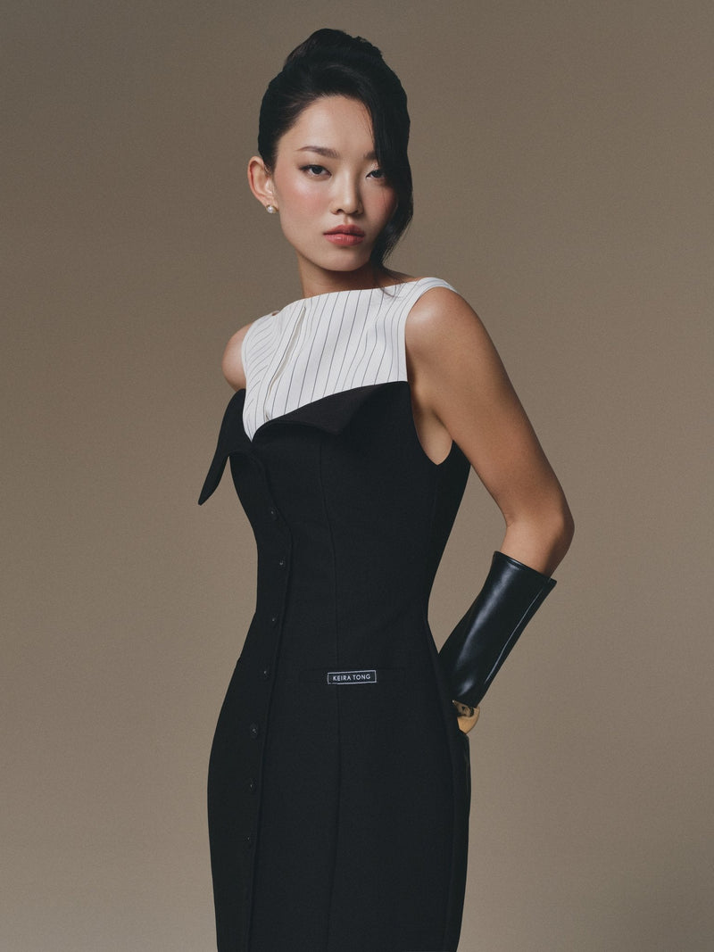 Black Flipped-Bust Panel Dress