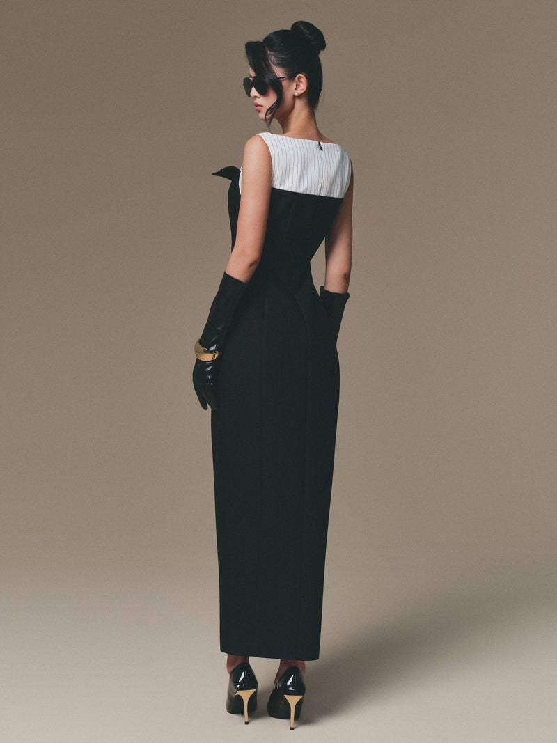 Black Flipped-Bust Panel Dress