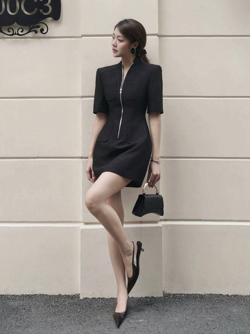 Keira Tong Black Zipped Mini Dress