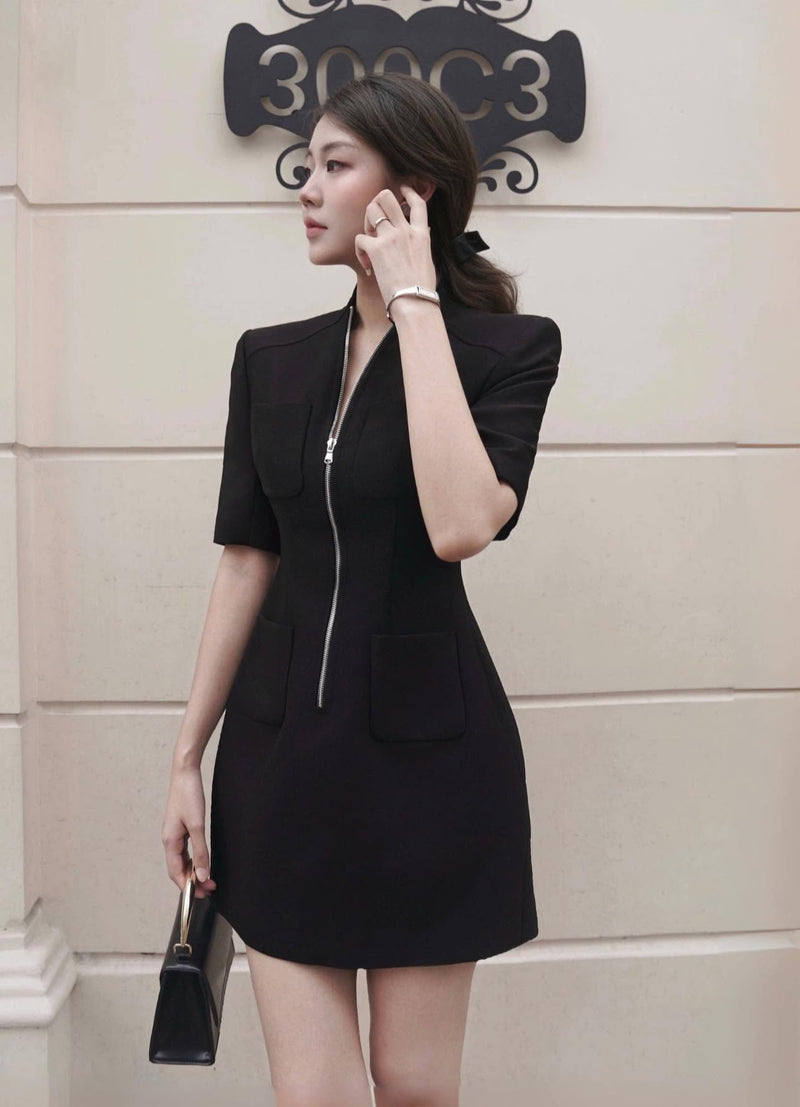 Keira Tong Black Zipped Mini Dress