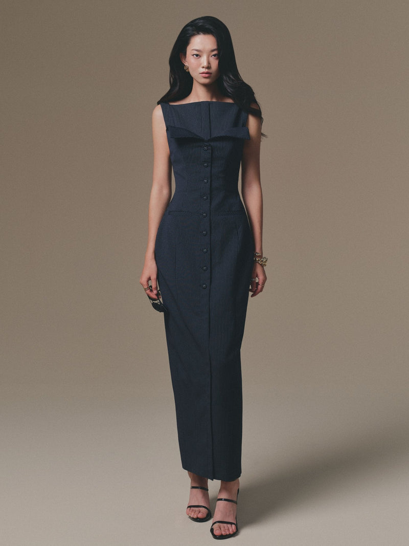 Keira Tong Blue Flipped-Bust Panel Dress