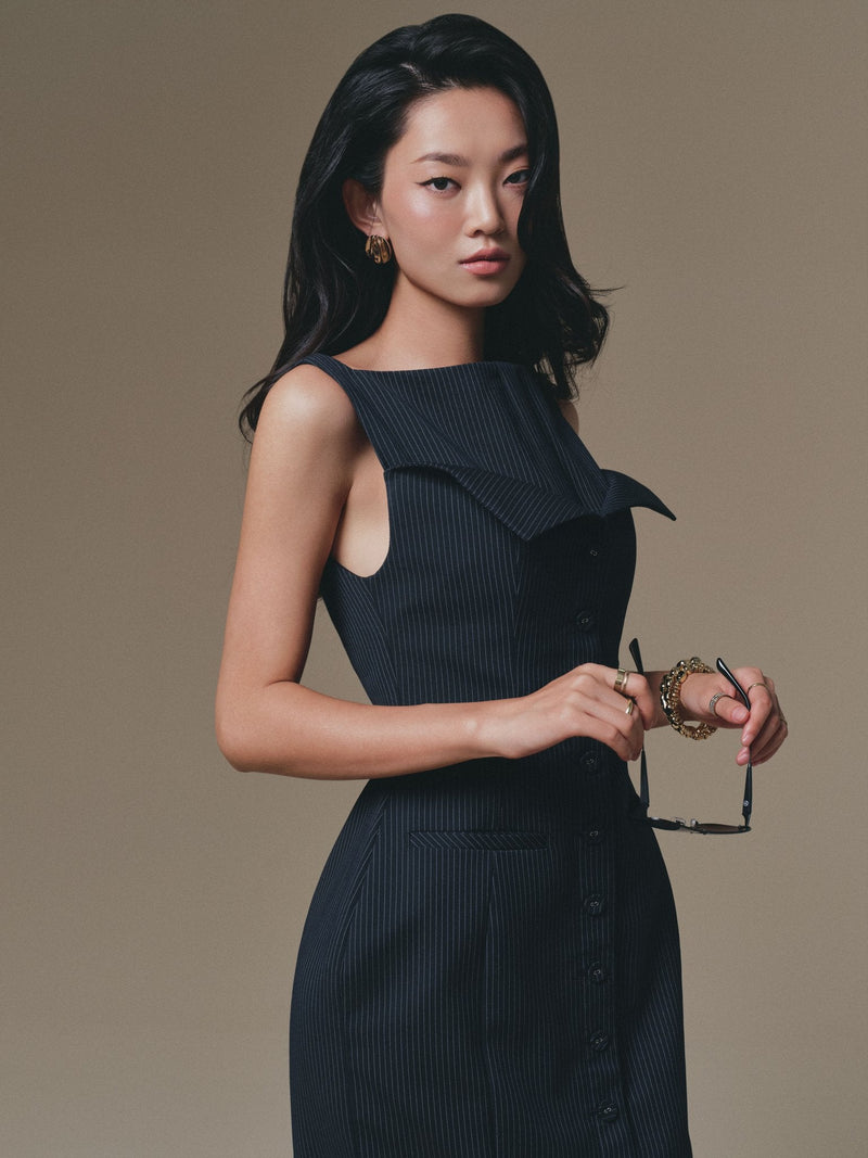 Keira Tong Blue Flipped-Bust Panel Dress