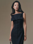 Blue Flipped-Bust Panel Dress