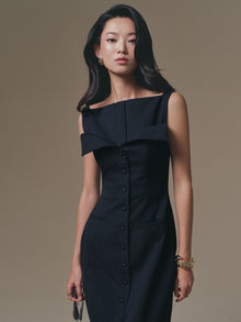 Blue Flipped-Bust Panel Dress