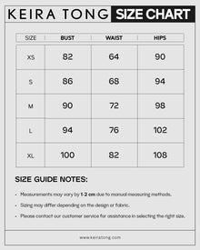 Keira Tong size chart (cm)