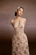 Caramel Halter Lace Dress