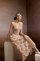 Caramel Halter Lace Dress