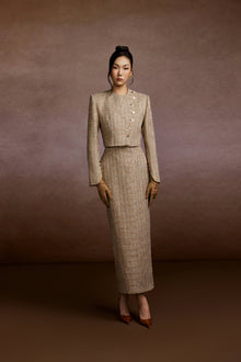 Champagne Tweed Blazer and Corset Skirt Set