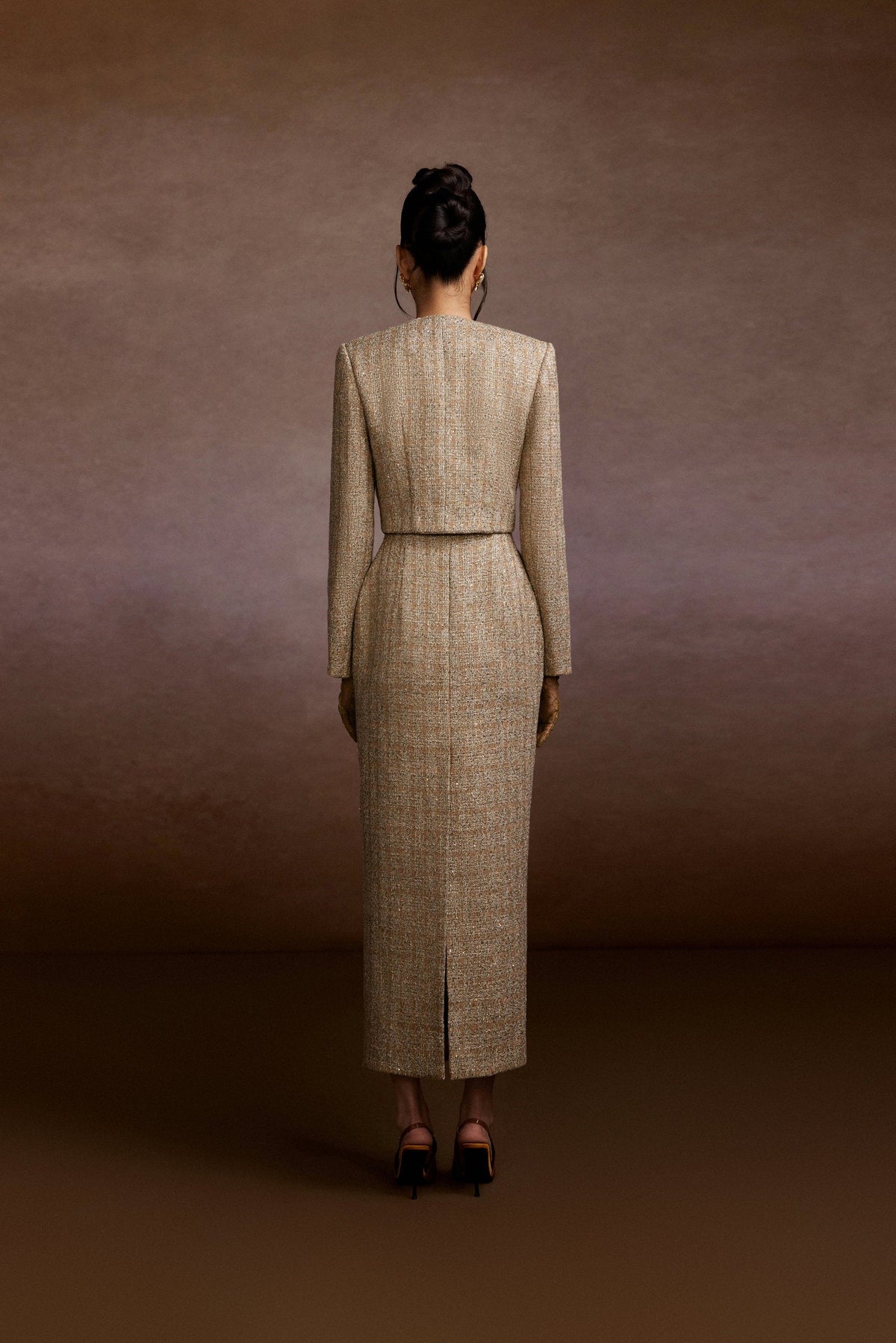 Champagne Tweed Blazer and Corset Skirt Set