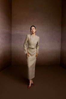 Champagne Tweed Blazer and Corset Skirt Set