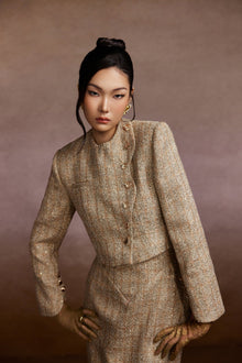 Champagne Tweed Blazer and Corset Skirt Set