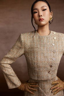 Champagne Tweed Blazer and Corset Skirt Set