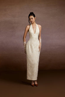Cream Crystals Halter Dress