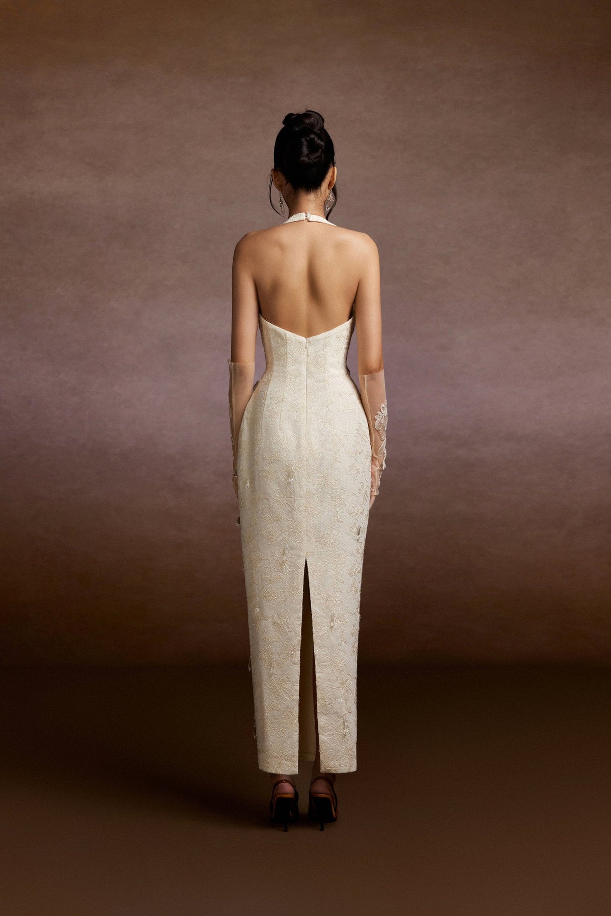 Cream Crystals Halter Dress