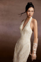 Cream Crystals Halter Dress