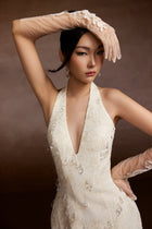 Cream Crystals Halter Dress