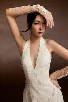 Cream Crystals Halter Dress