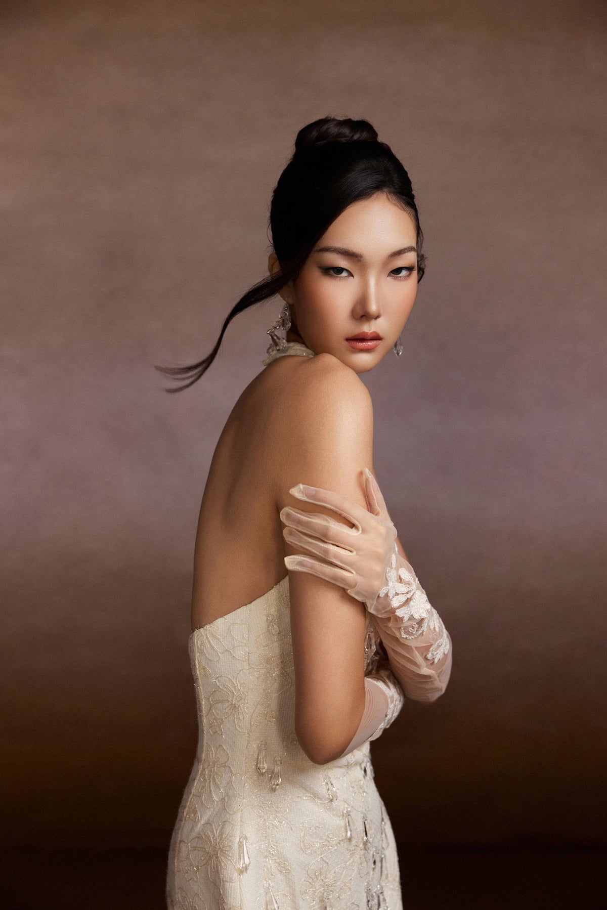 Cream Crystals Halter Dress