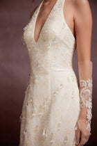 Cream Crystals Halter Dress